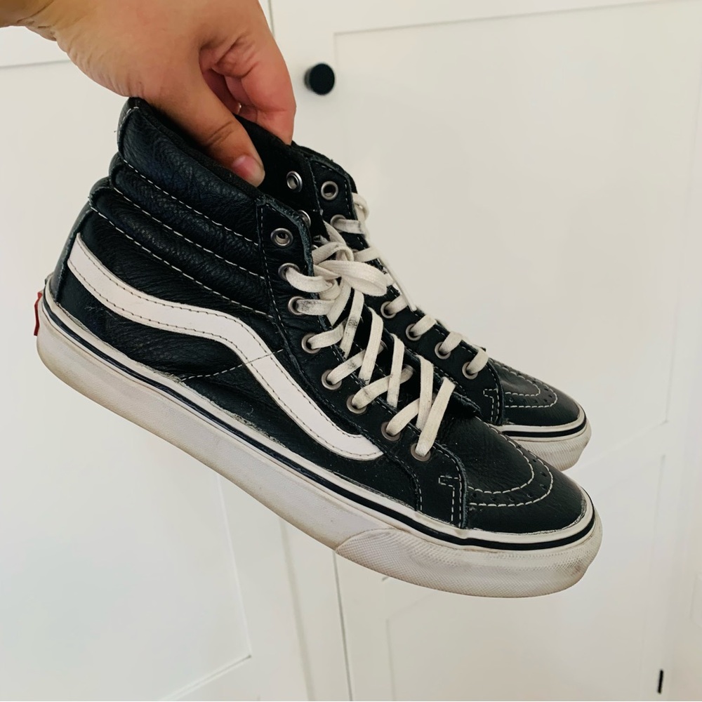 Vans SK8 Hi Slim Black Leather Sneakers Size 7